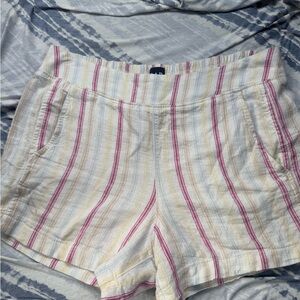 GAP White Linen-Blend Shorts with blue Pink & Yellow Stripes
